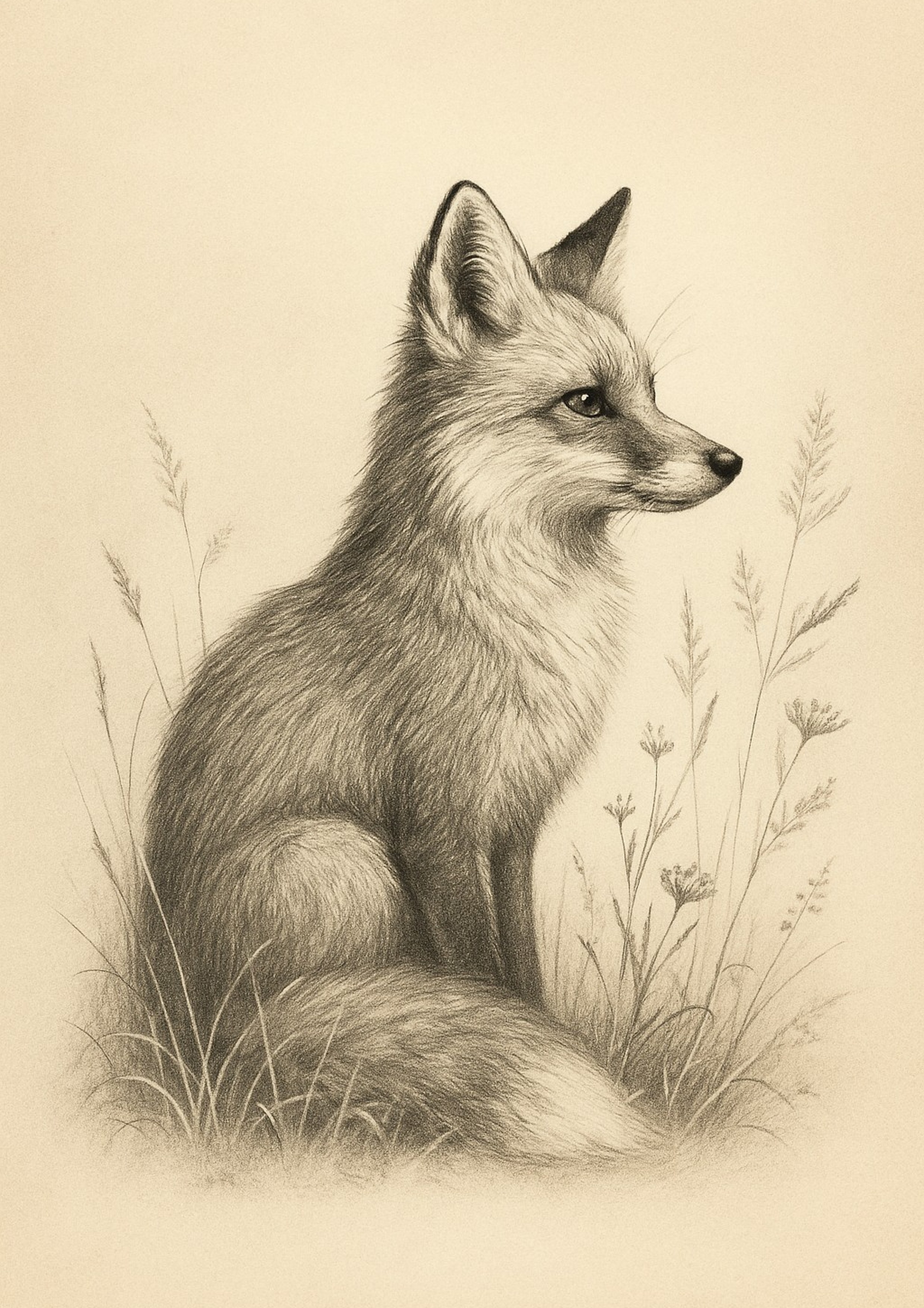 Fox pencil sketch art print at A4 ratio