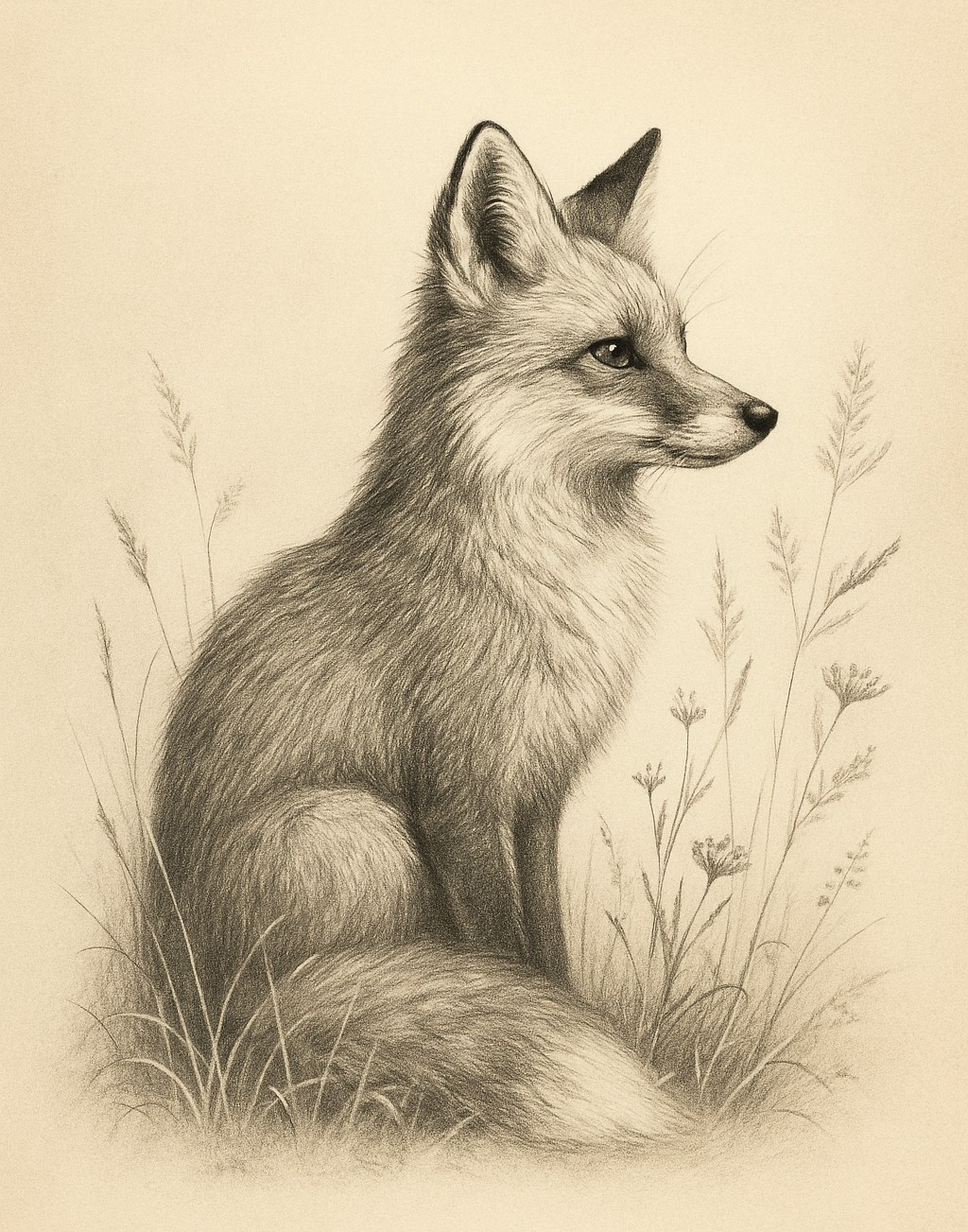 Fox pencil sketch art print at 11×14 ratio