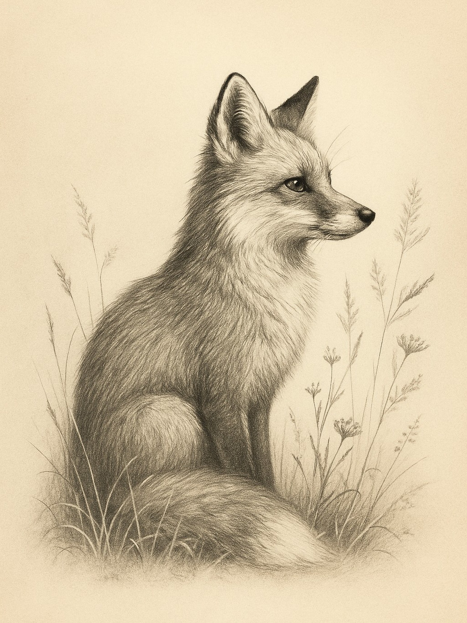 Fox pencil sketch art print at 3×4 ratio